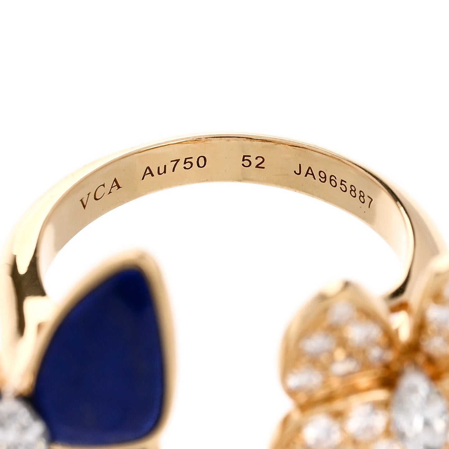 18K Yellow Gold Diamond Lapis Lazuli Two Butterfly Between The Finger Ring 52 6