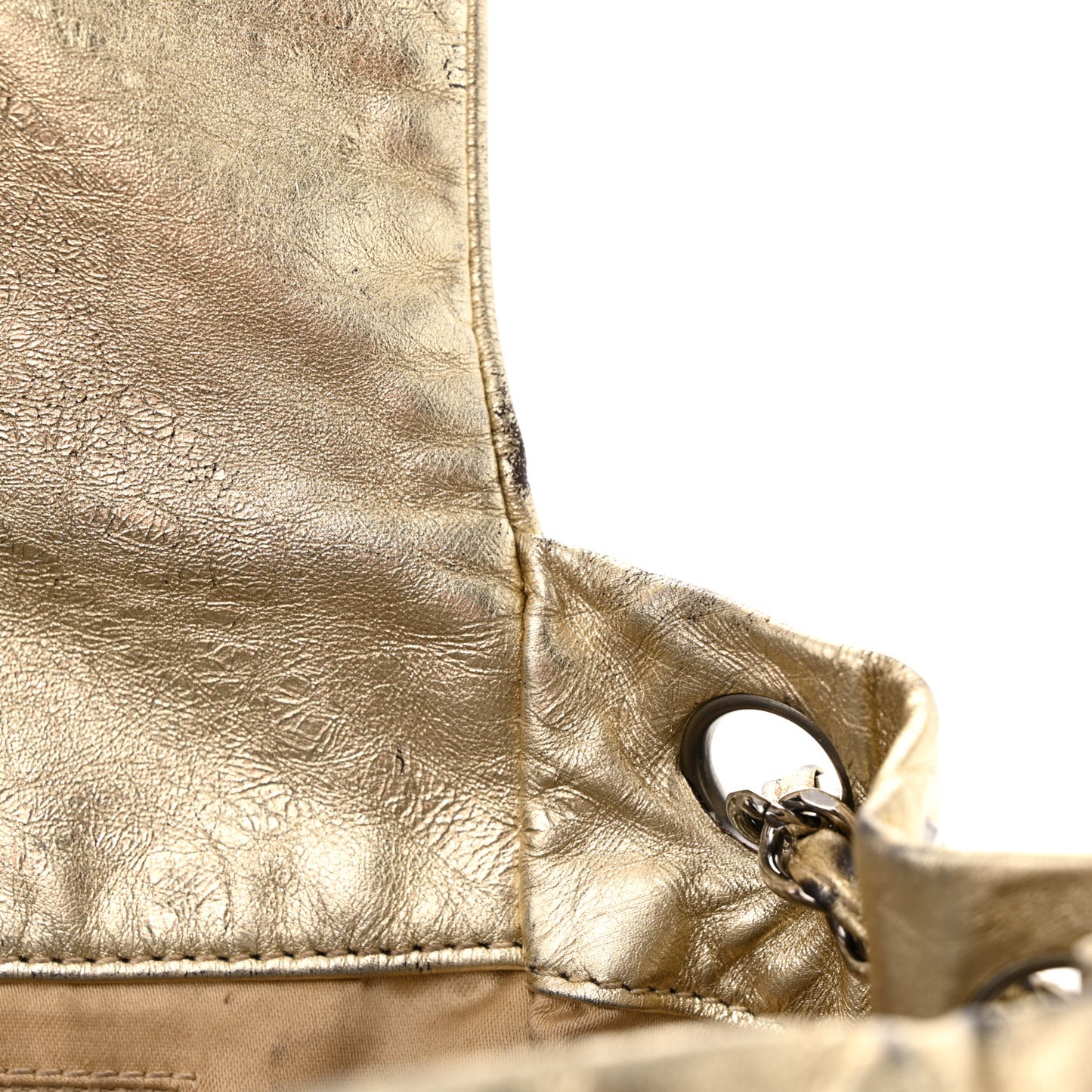 Metallic Lambskin Perforated Hollywood Accordion Flap Bag Gold