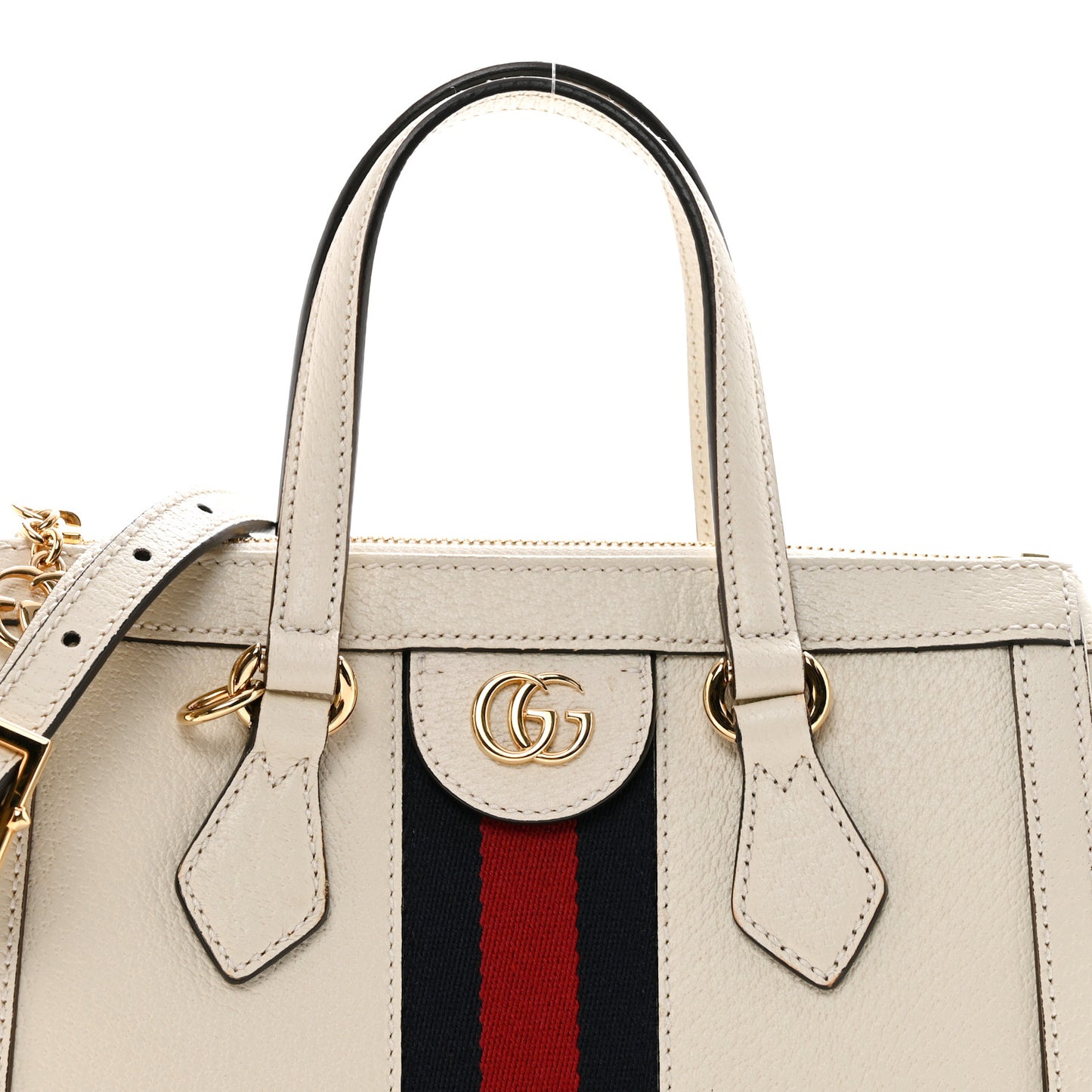 Textured Calfskin Web Small Ophidia Tote Bag Mystic White