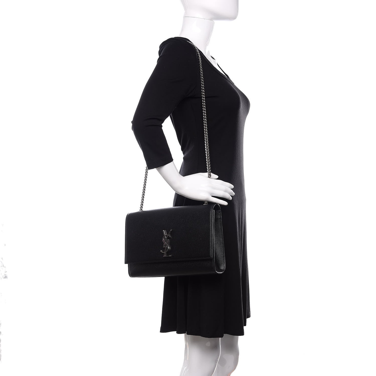 Saint Laurent Grain De Poudre Large Classic Monogram Kate Satchel Black 2 of 11
