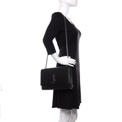 Saint Laurent Grain De Poudre Large Classic Monogram Kate Satchel Black 2 of 11