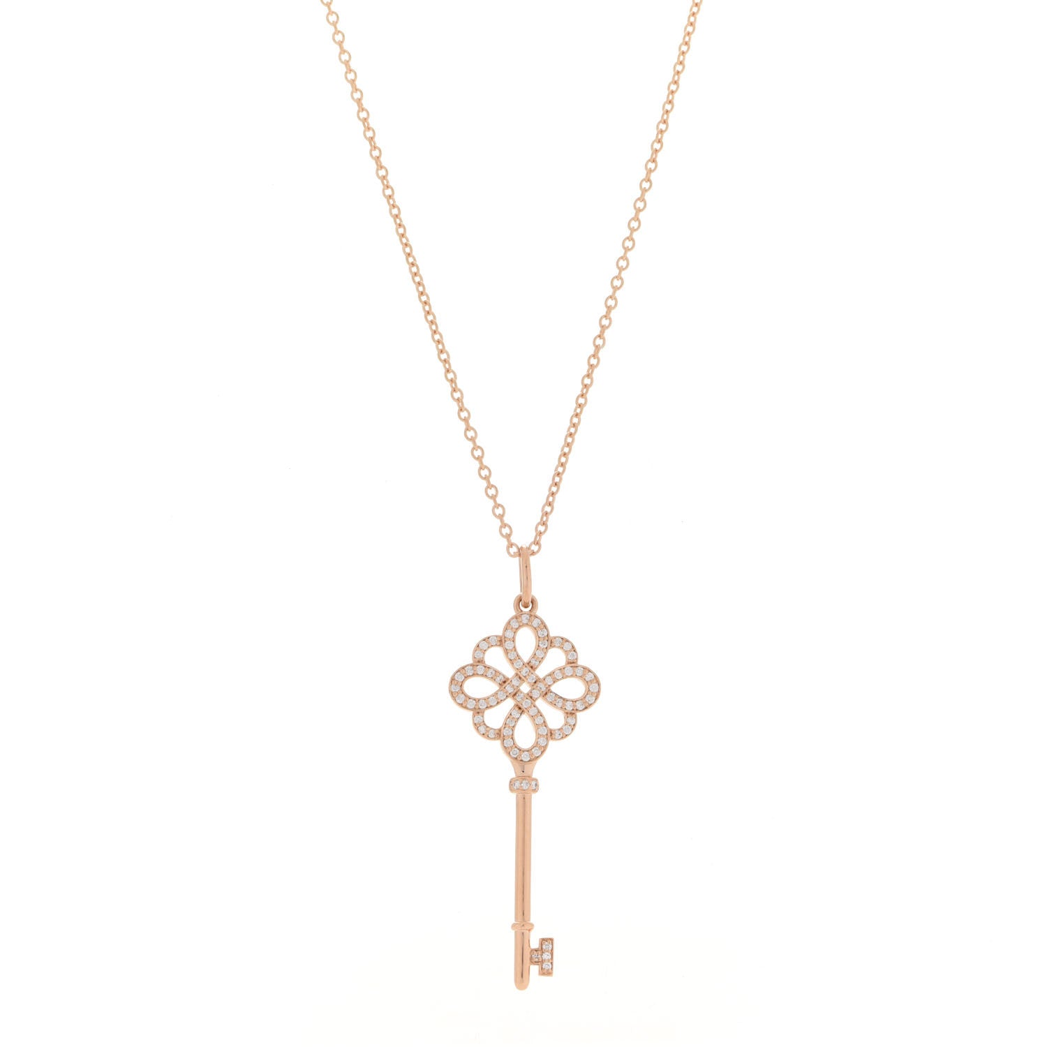 Tiffany 18K Rose Gold Diamond Knot Key Pendant 1 of 7