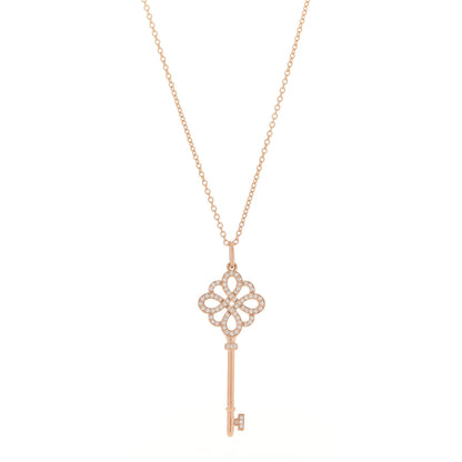 Tiffany 18K Rose Gold Diamond Knot Key Pendant 1 of 7