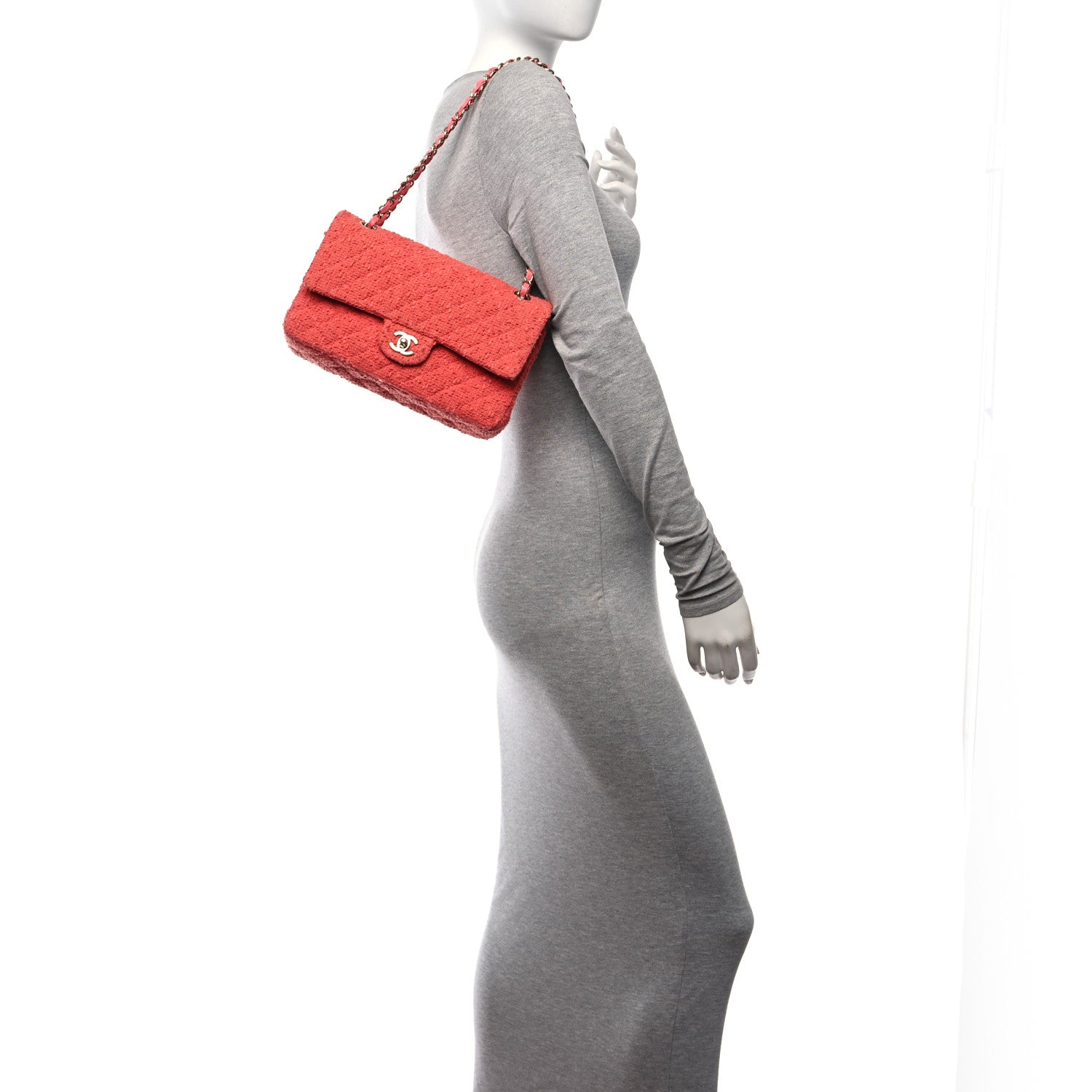 Chanel Tweed Quilted Medium Double Flap Dark Pink 2 of 10