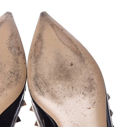 Valentino Garavani Patent Nappa Rockstud Cage Ballerina Flats 38 Black Poudre 11 of 13