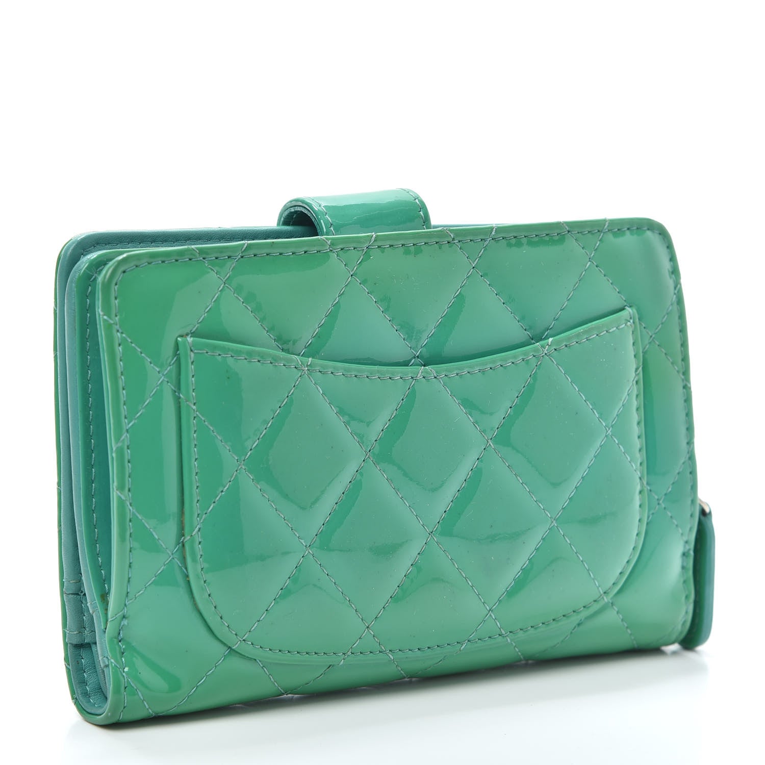 Chanel Patent Quilted Zip Pocket Wallet Turquoise 3 of 7