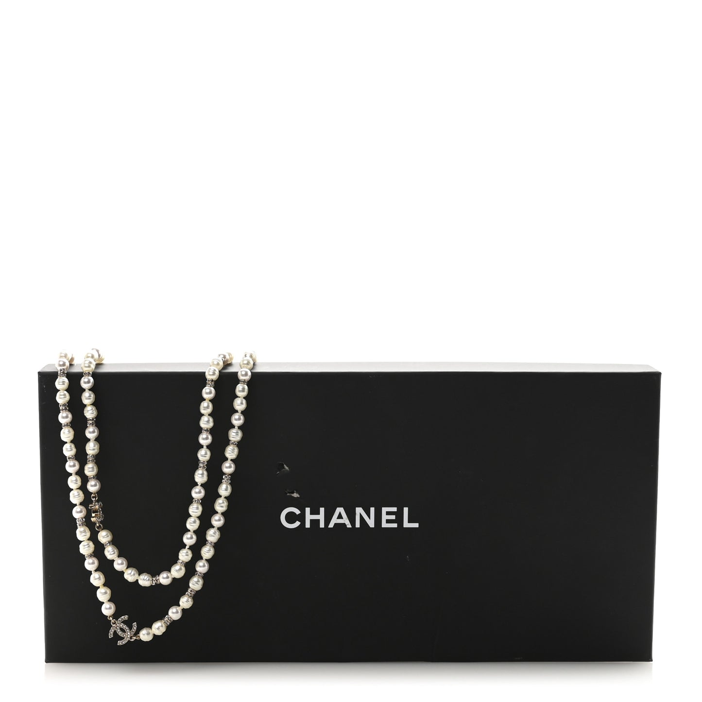 Crystal Pearl CC Long Necklace Light Gold