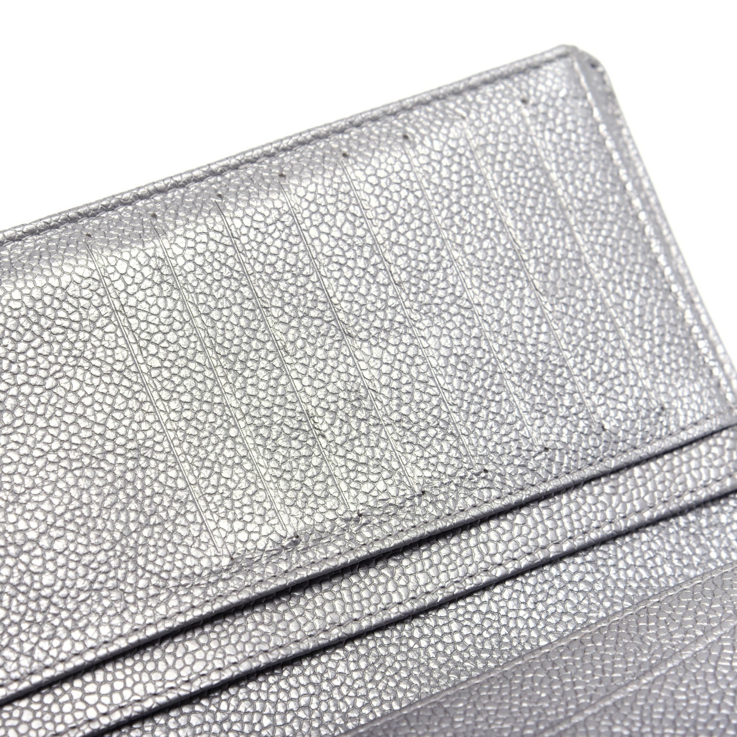 Metallic Caviar Quilted Yen Wallet Silver