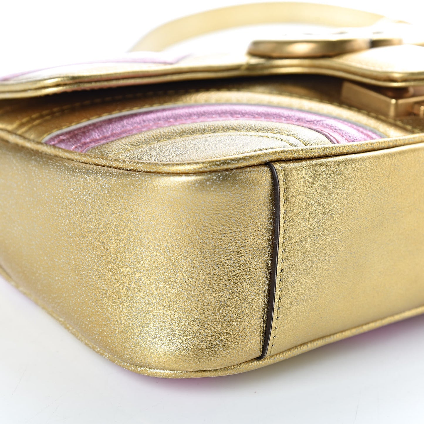 Metallic Calfskin Matelasse Mini GG Marmont Shoulder Bag Gold Pink