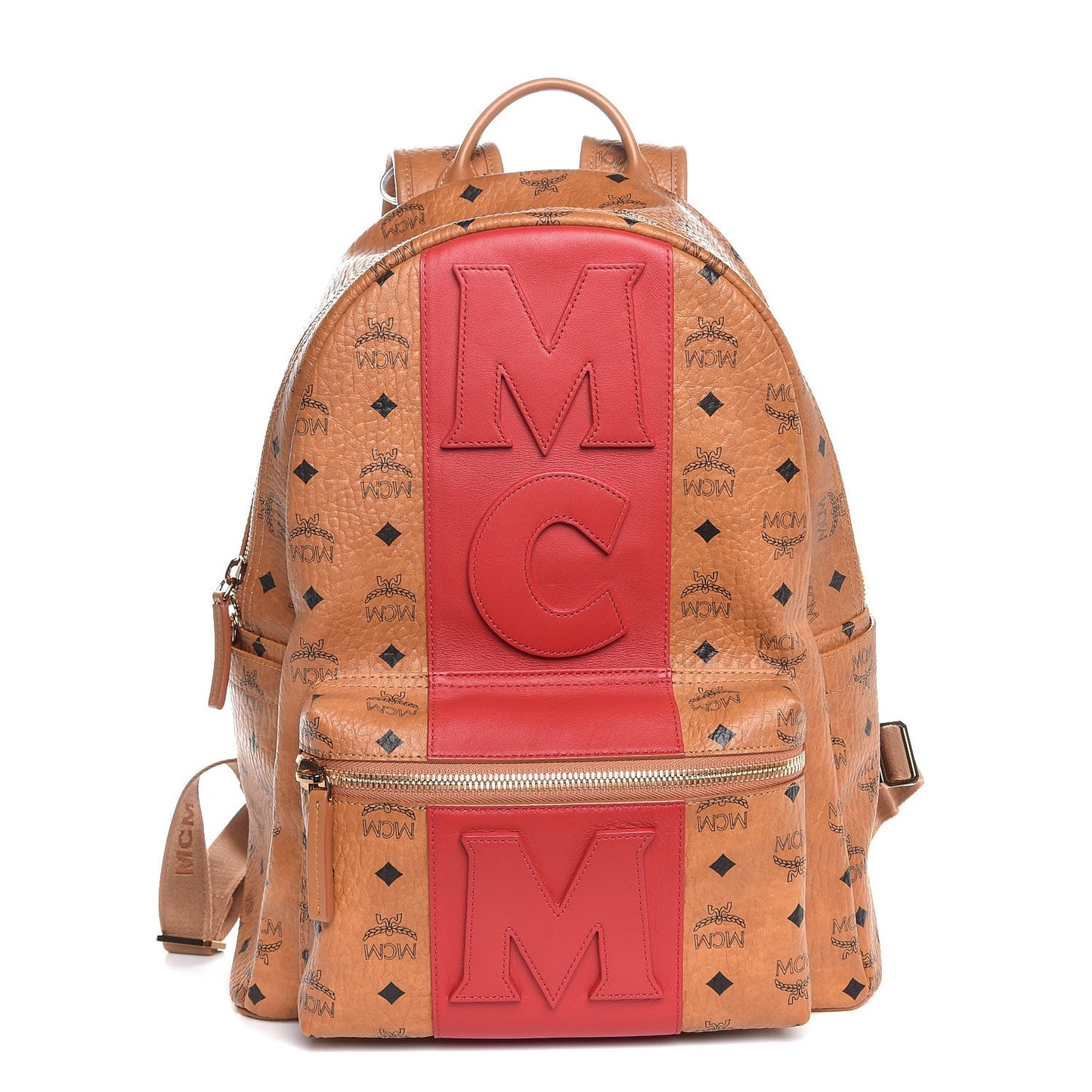 Visetos Medium Stark Logo Stripe Backpack Cognac Red