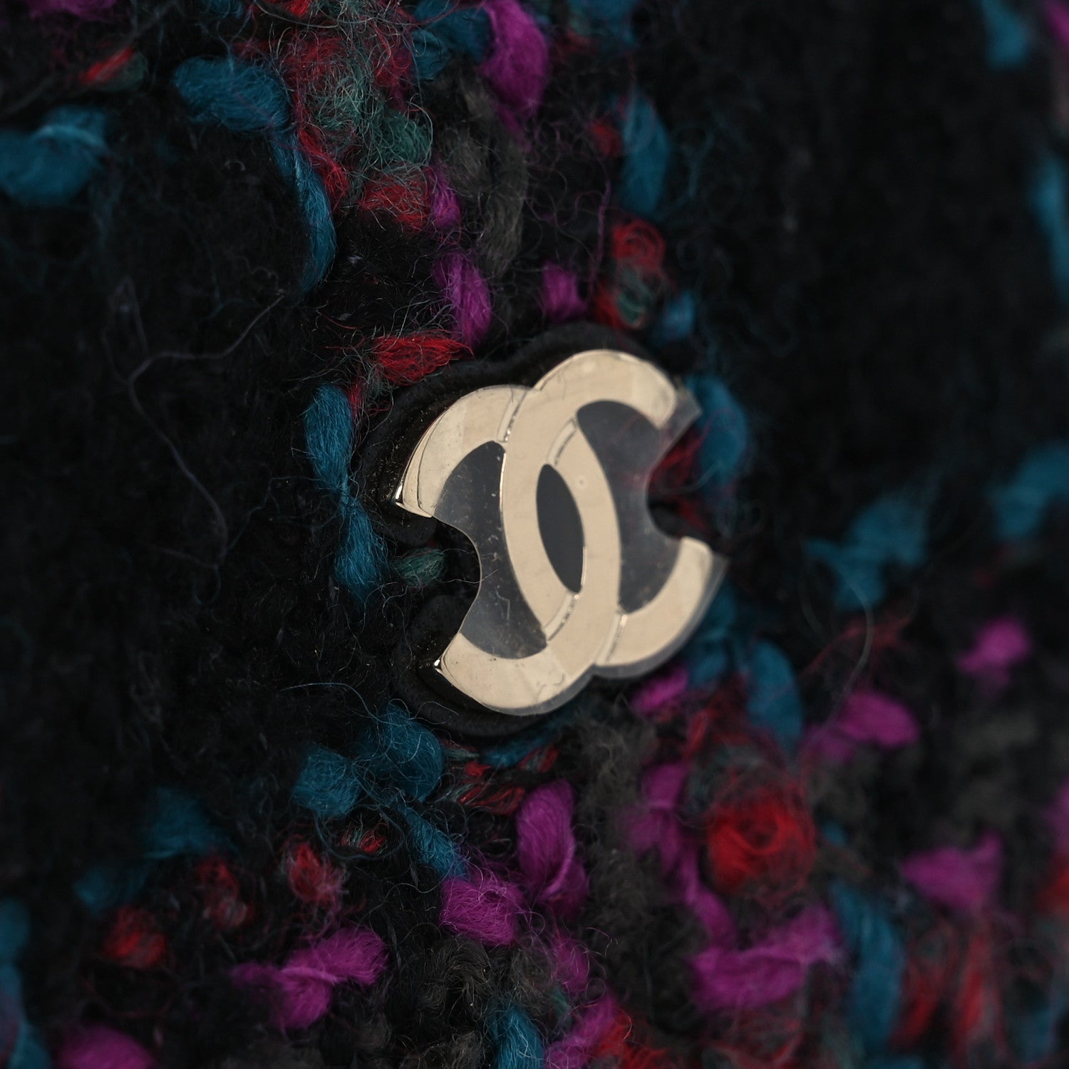 Chanel Tweed Quilted Small Vanity Case With Chain Black Purple Green Red 10 of 12