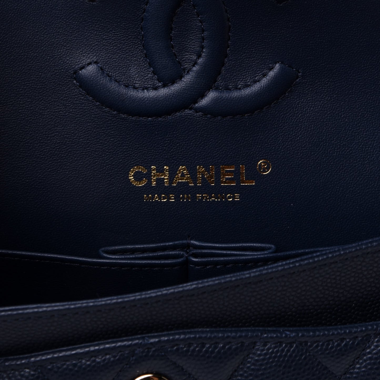 Caviar Quilted Small Double Flap Navy