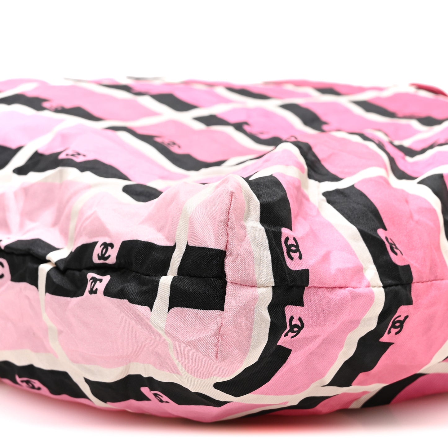 Caviar Fabric Quilted Foldable Tote With Chain Pink Multicolor