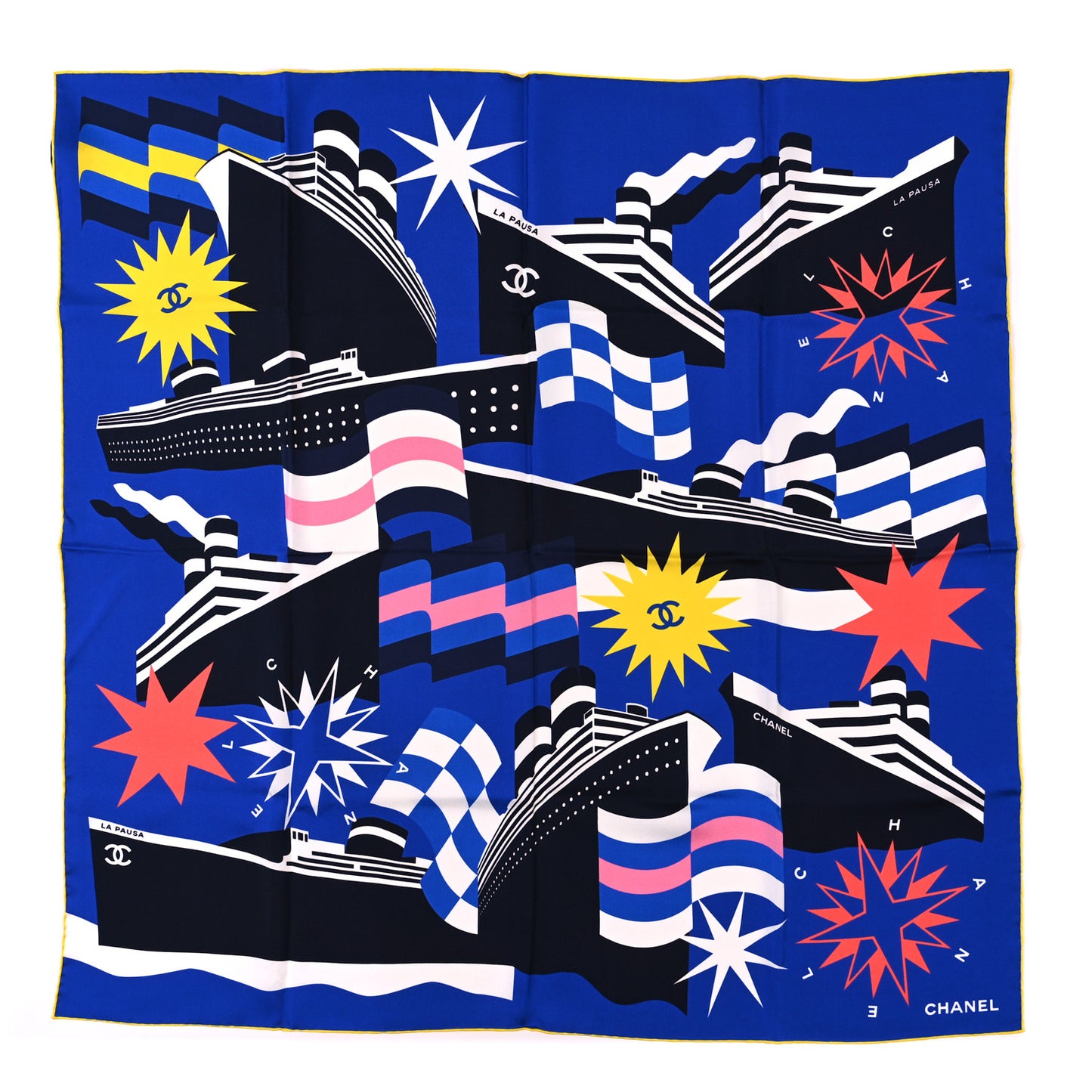 Silk CC Cruise Print Square Scarf Dark Blue