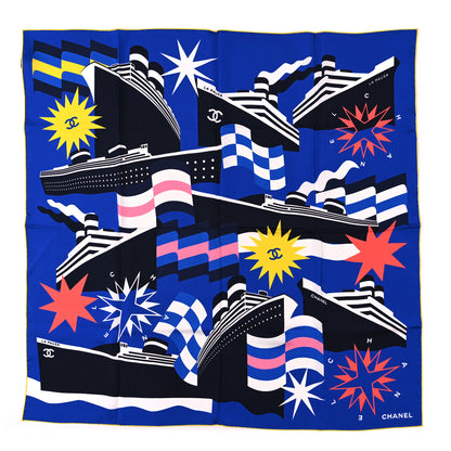 Chanel Silk CC Cruise Print Square Scarf Dark Blue 1 of 3