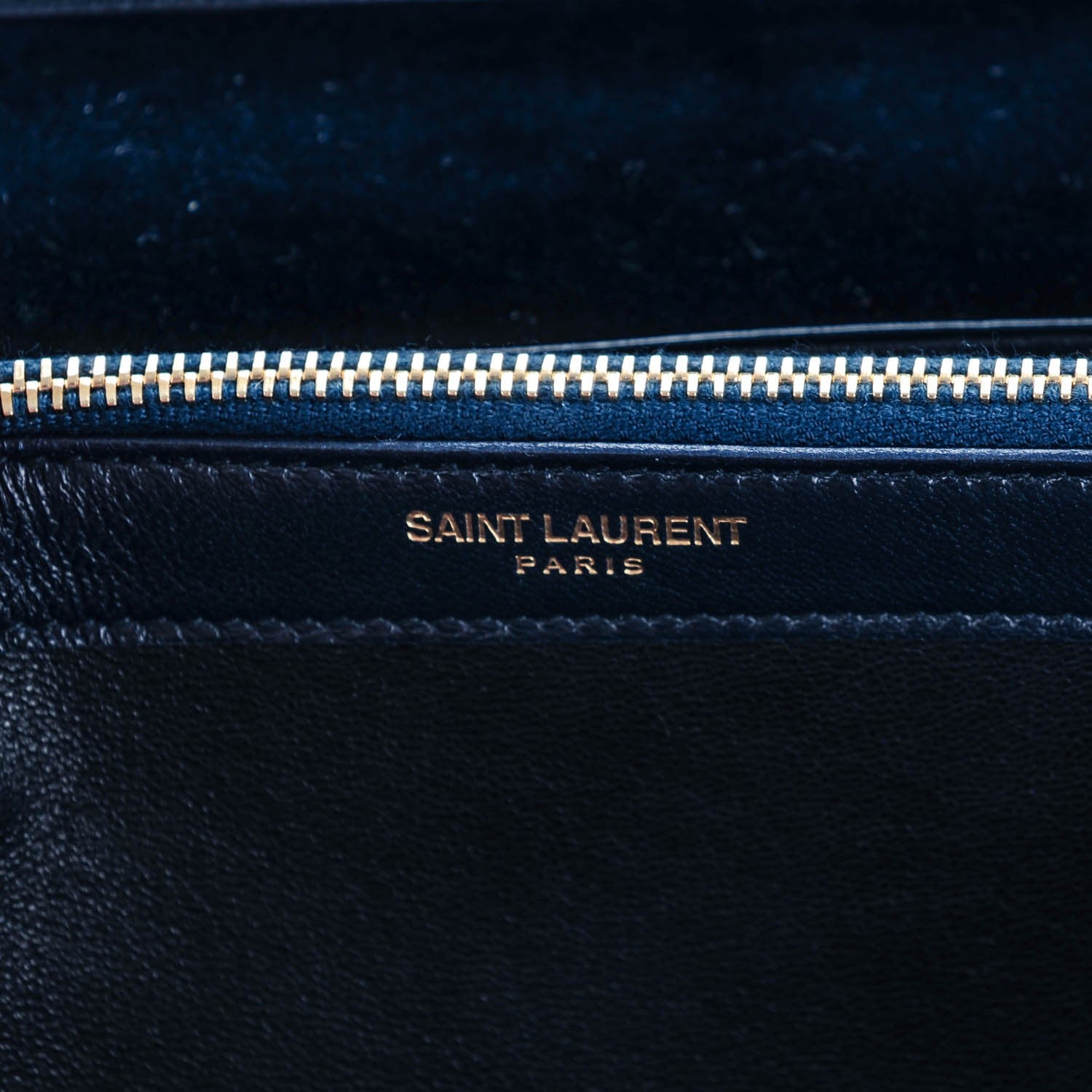 Saint Laurent Velvet Monogram Chain Wallet Navy Blue 6 of 8
