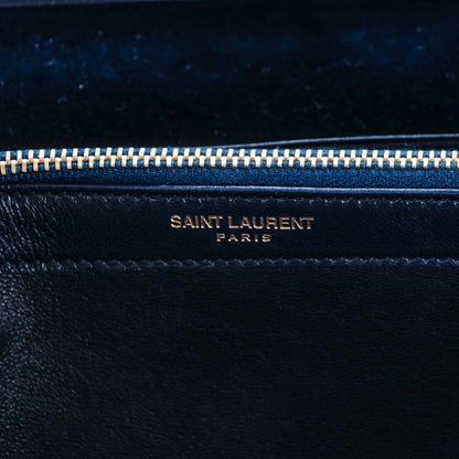Saint Laurent Velvet Monogram Chain Wallet Navy Blue 6 of 8