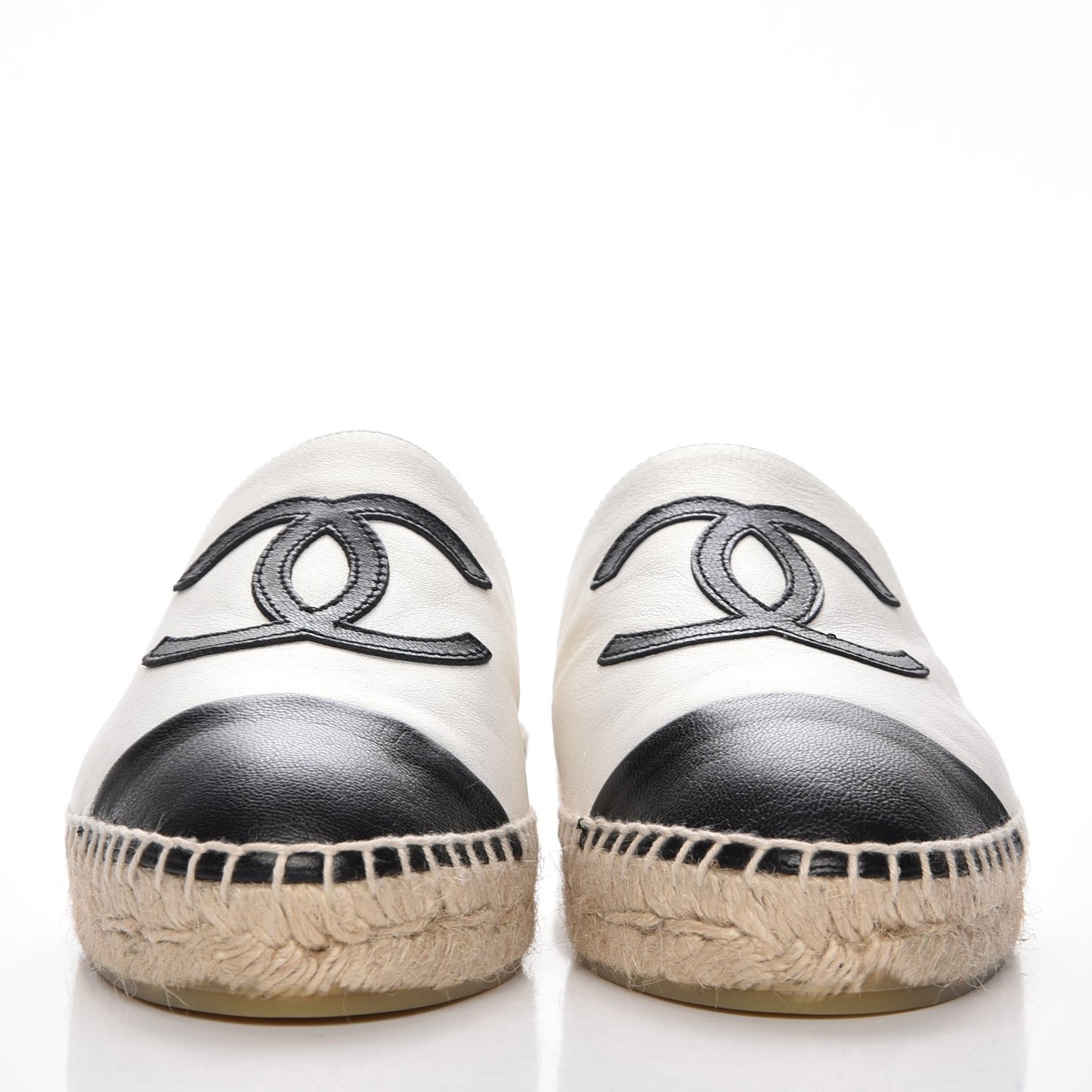 Iridescent Goatskin CC Espadrille Mules 37 Ivory Black