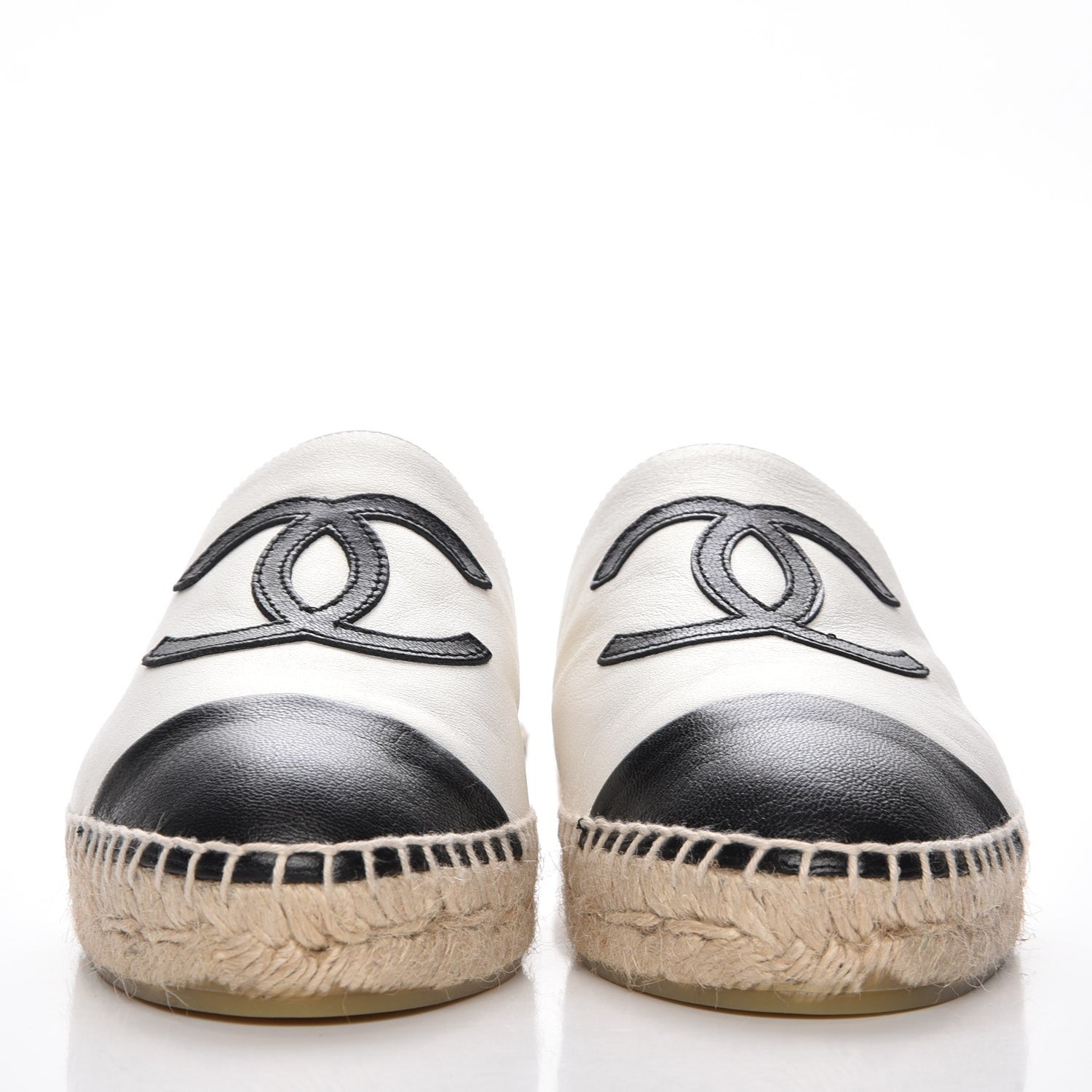 Chanel Iridescent Goatskin CC Espadrille Mules 37 Ivory Black 2 of 10