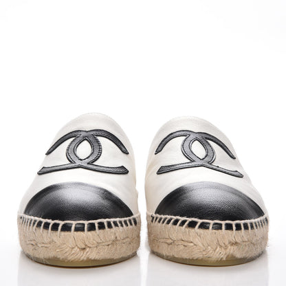 Chanel Iridescent Goatskin CC Espadrille Mules 37 Ivory Black 2 of 10