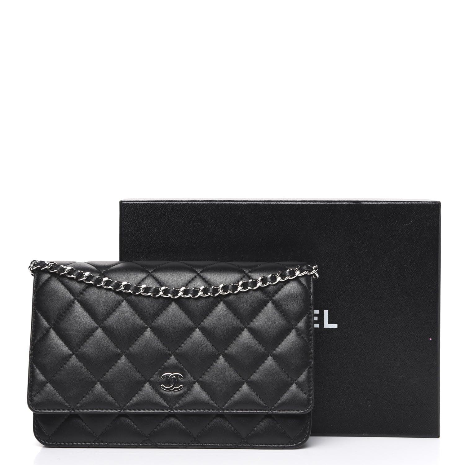 Chanel Lambskin Quilted Wallet On Chain WOC Black 13 of 13