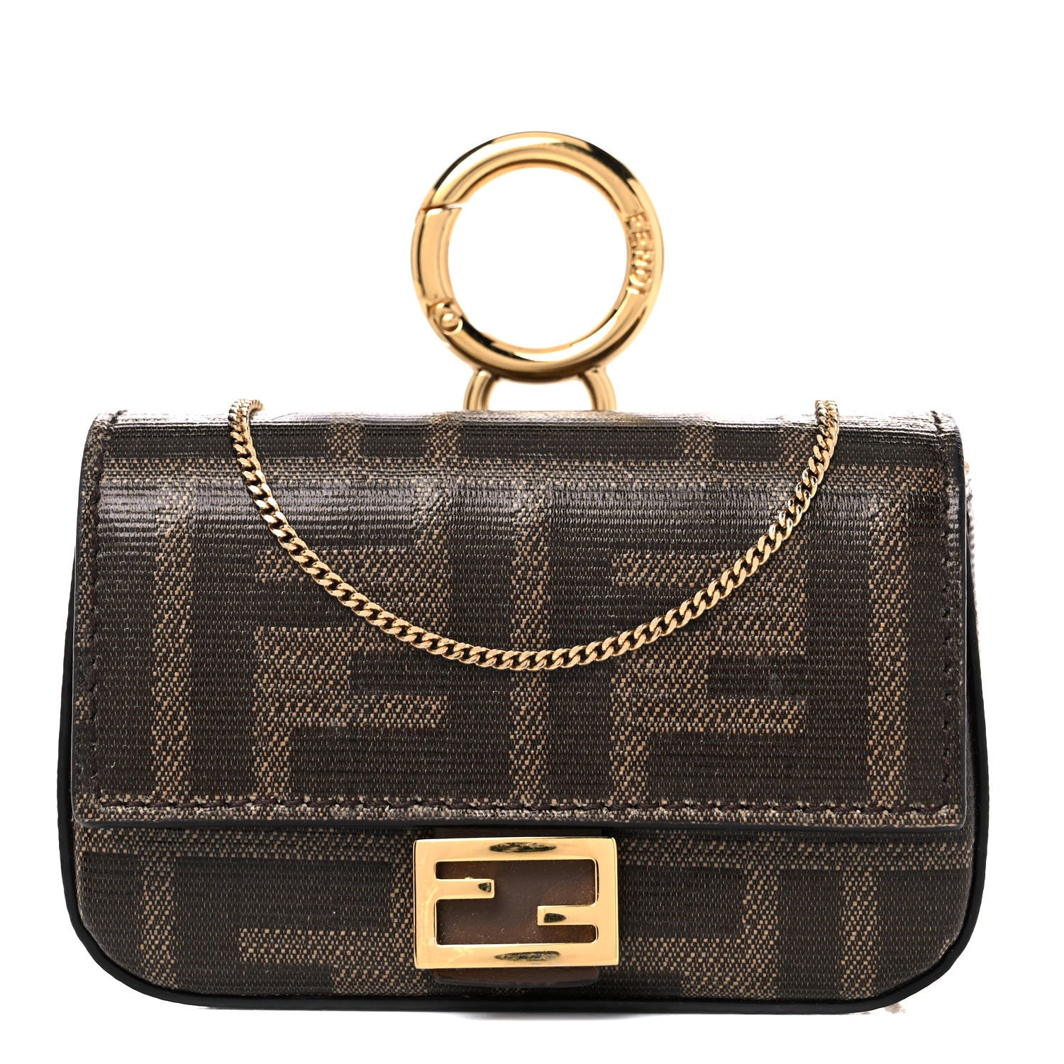 Fendi Glazed Fabric FF 1974 Nano Baguette Charm Mogano Panna 1 of 8