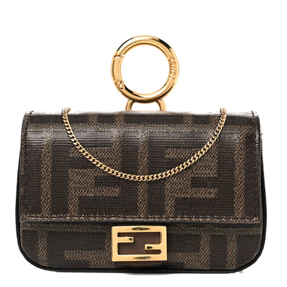 Fendi Glazed Fabric FF 1974 Nano Baguette Charm Mogano Panna 1 of 8
