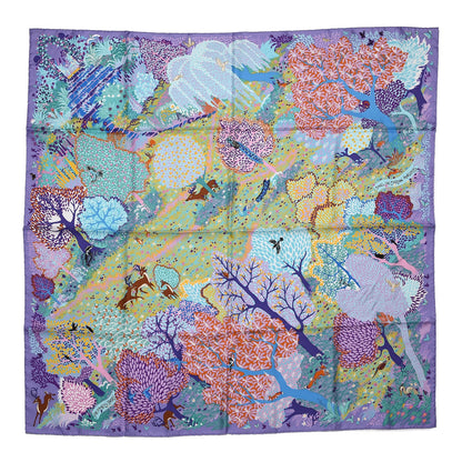 Hermes Silk Dans Un Jardin Anglais Scarf 90 Lilac Aqua Bleu 1 of 6