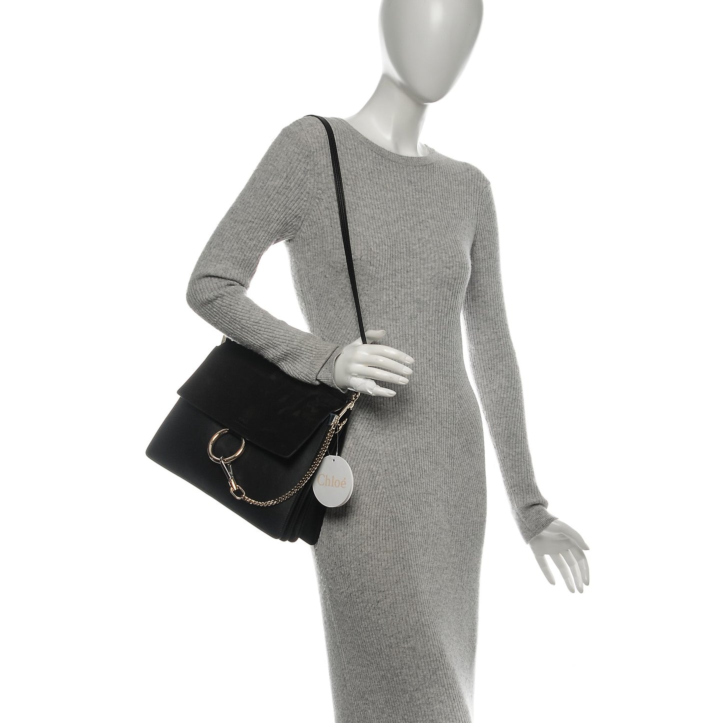 Suede Calfskin Medium Faye Shoulder Bag Black