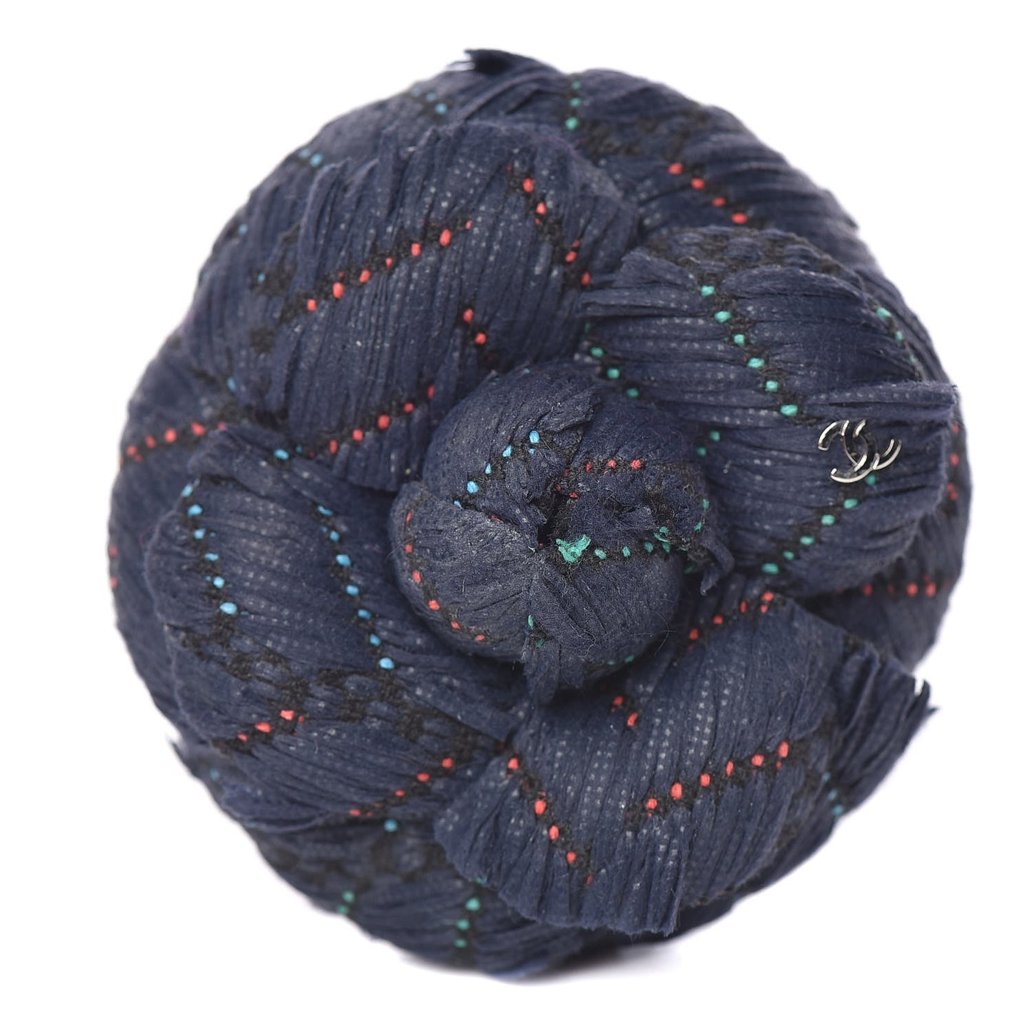 Tweed Camellia Brooch Navy Blue