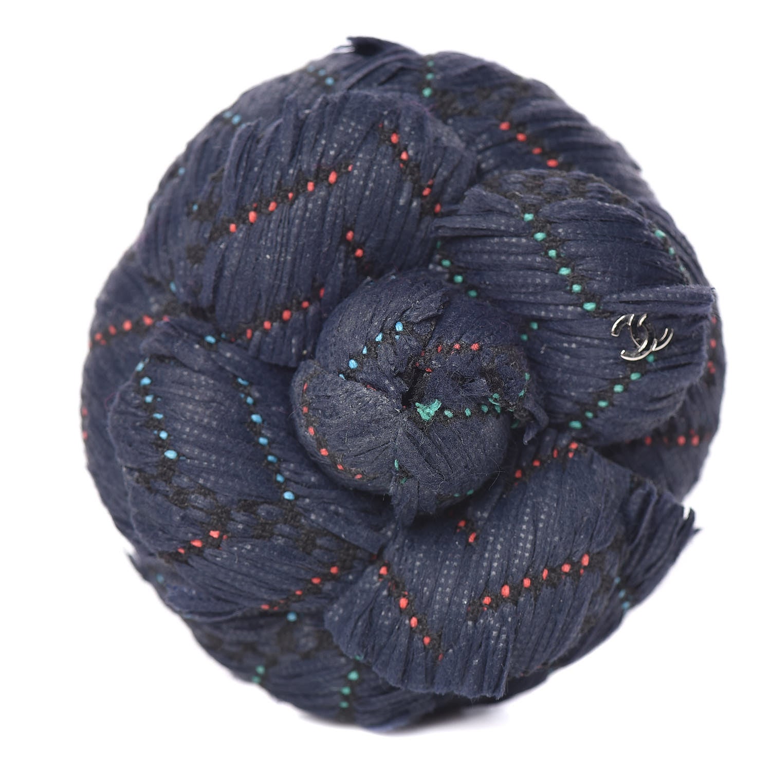 Chanel Tweed Camellia Brooch Navy Blue 1 of 5