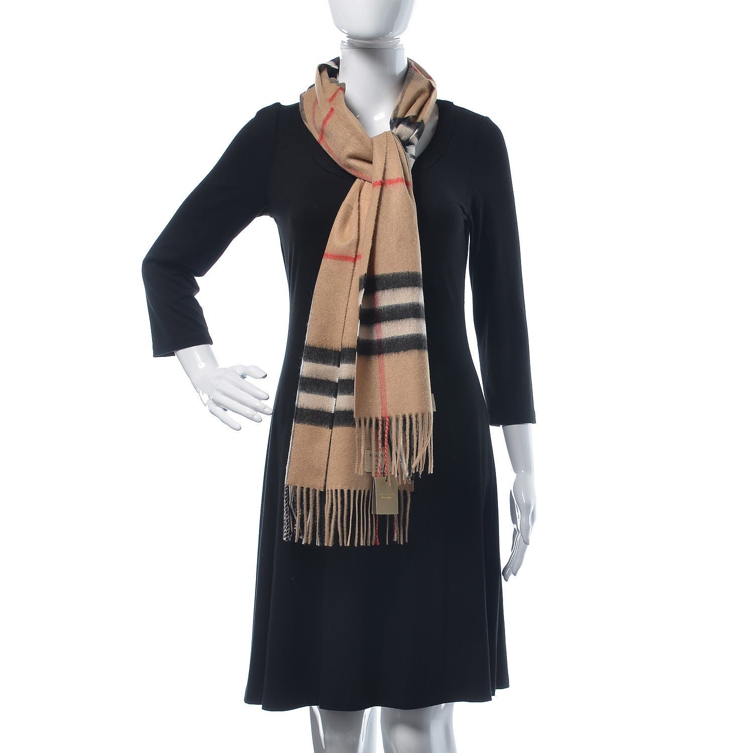 Burberry Cashmere Giant Check Fringe Scarf Camel 2 of 5