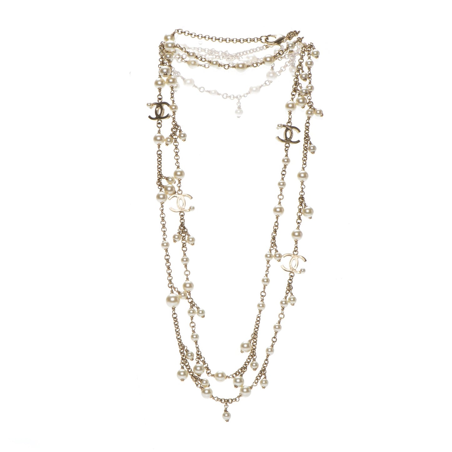 Pearl CC Long Necklace Gold