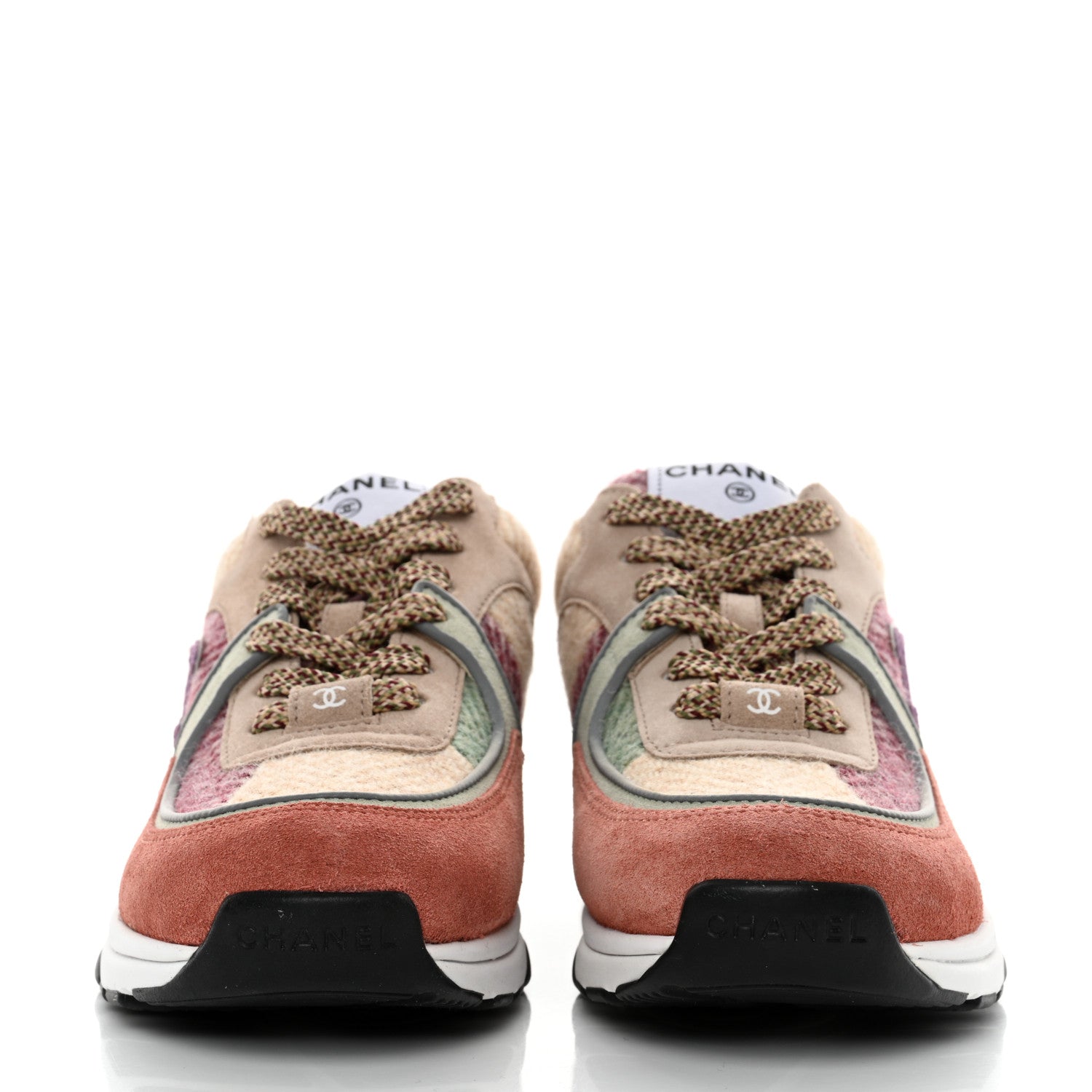 Chanel Fabric Suede Calfskin CC Sneakers 37 Pink Beige Multicolor 2 of 8