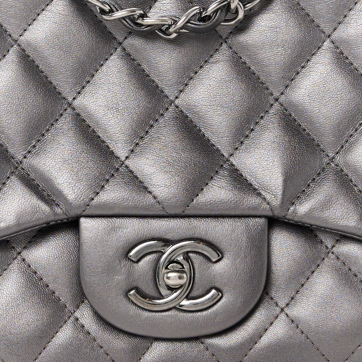 Chanel Metallic Lambskin Quilted Jumbo Single Flap Dark Grey 9 of 12