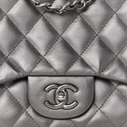 Chanel Metallic Lambskin Quilted Jumbo Single Flap Dark Grey 9 of 12