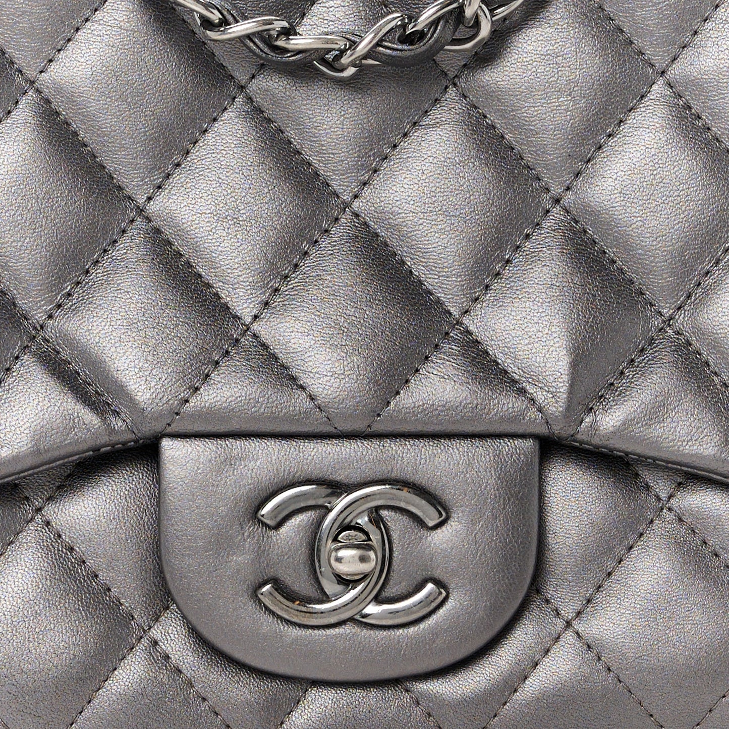 Metallic Lambskin Quilted Jumbo Single Flap Dark Grey