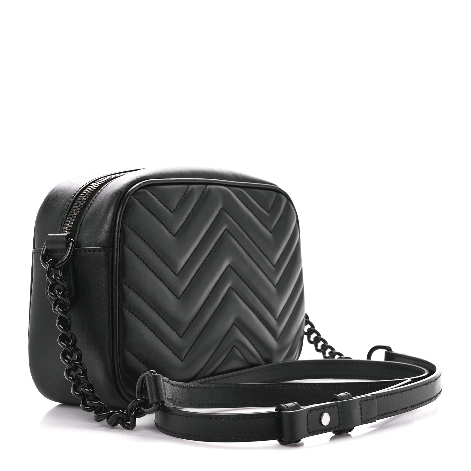Gucci Calfskin Matelasse Monochrome Small GG Marmont Chain Shoulder Bag Black 3 of 12