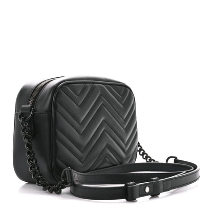 Gucci Calfskin Matelasse Monochrome Small GG Marmont Chain Shoulder Bag Black 3 of 12