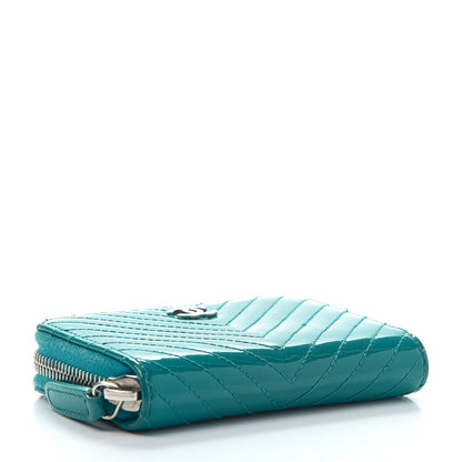 Chanel Patent Chevron Quilted Zip Around Coin Purse Turquoise 4 of 11