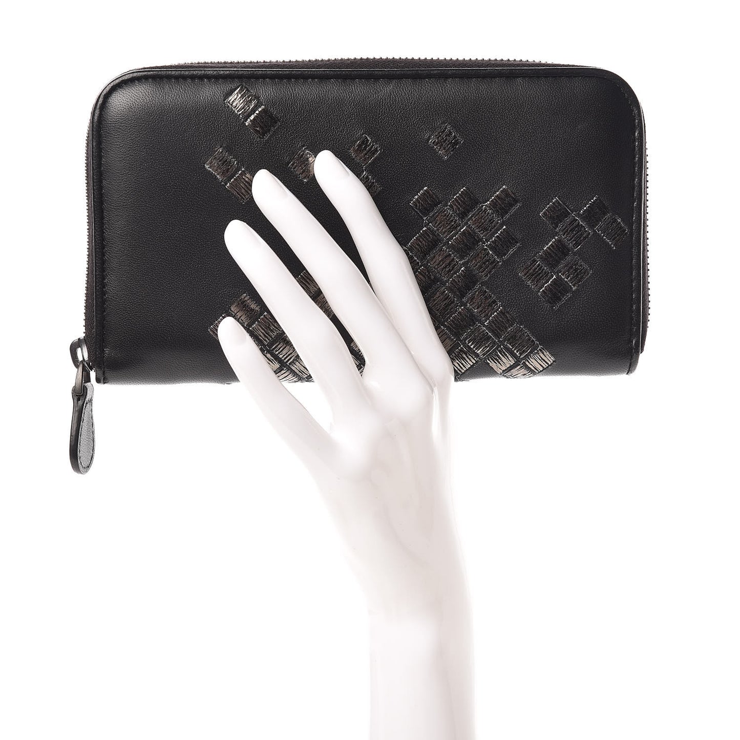 Nappa Ricamo Placcato Zip Around Wallet Black