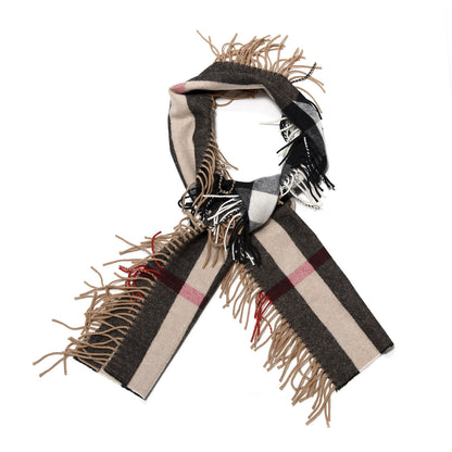 Burberry Wool Cashmere Half Mega Check Happy Fringe Scarf Camel 1 of 4