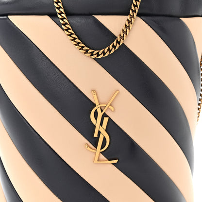 Saint Laurent Lambskin Striped Drawstring Bag Black Beige 8 of 10