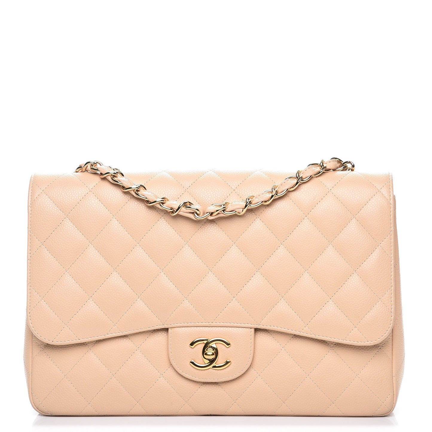 Caviar Quilted Jumbo Single Flap Beige Clair