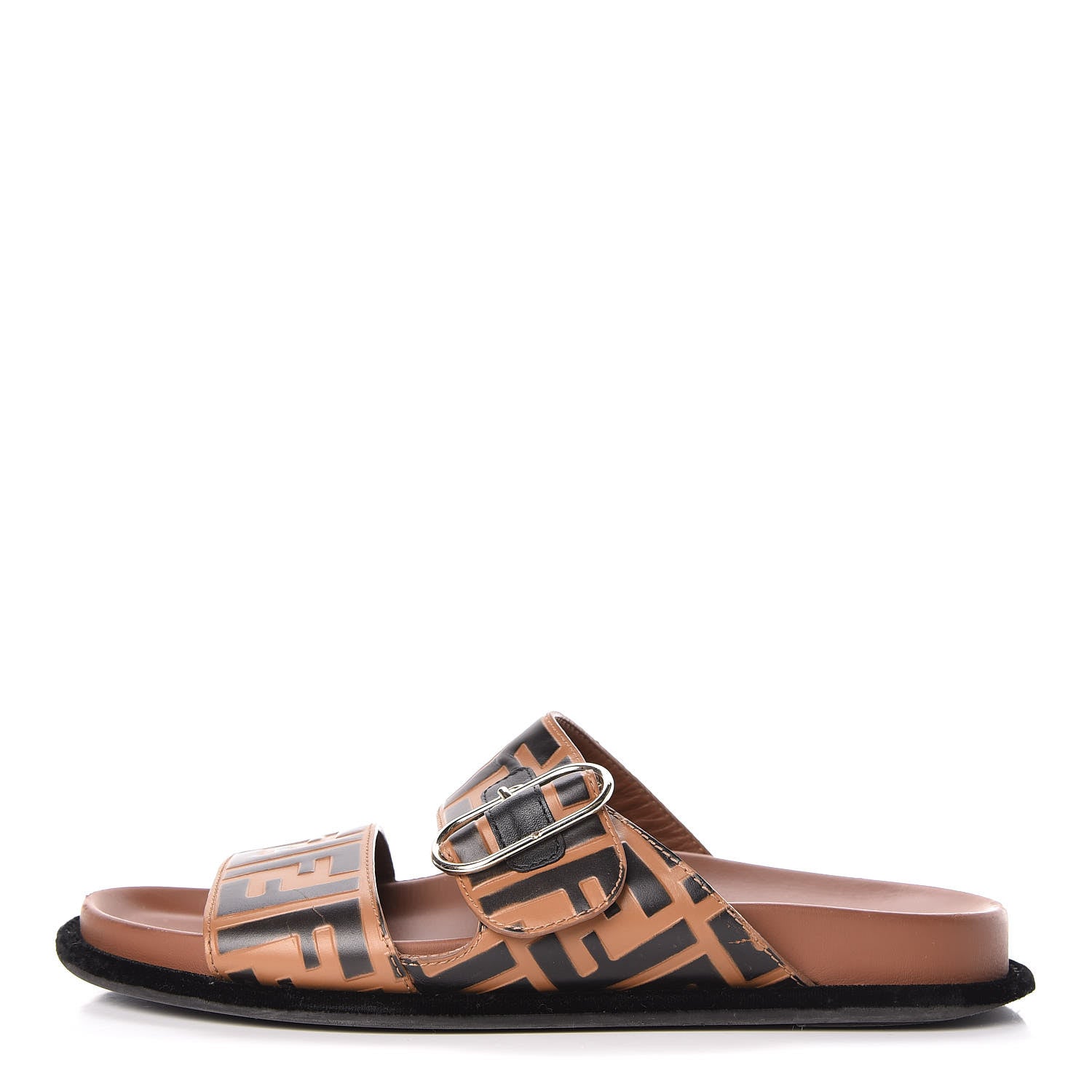 Fendi Calfskin FF Embossed Slide Sandals 39.5 Tobacco Moro 1 of 14