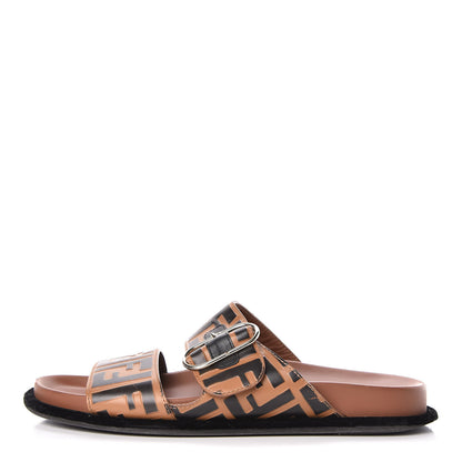 Fendi Calfskin FF Embossed Slide Sandals 39.5 Tobacco Moro 1 of 14