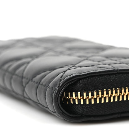 Christian Dior Lambskin Cannage Lady Dior Zip Wallet Black 10 of 11