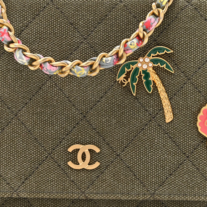 Chanel Canvas Quilted Coco Cuba Charms Wallet on Chain WOC Khaki 8 of 10