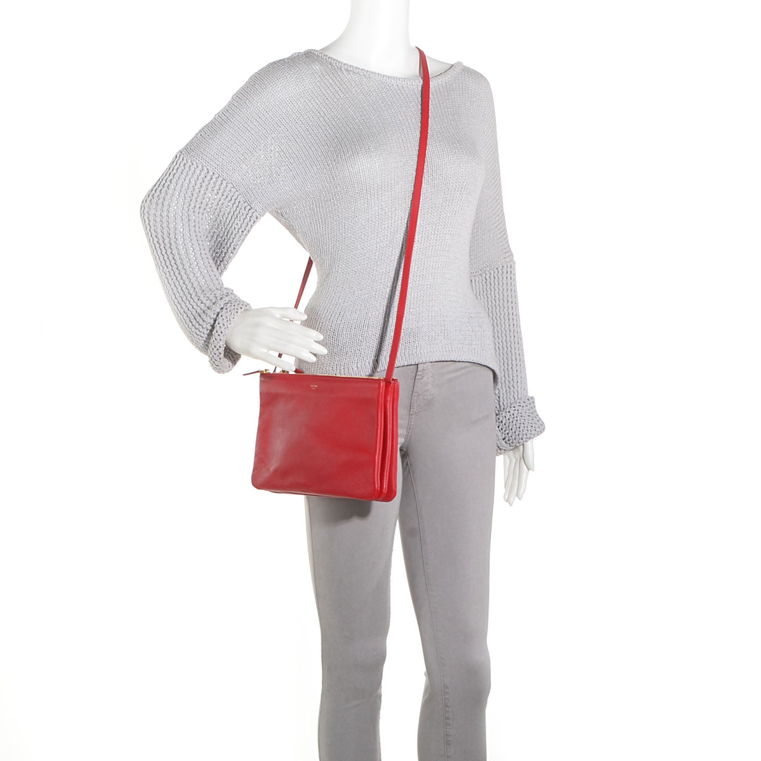 Celine Lambskin Large Trio Crossbody Bag Vermillion 2 of 7