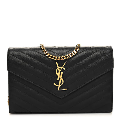 Saint Laurent Grain De Poudre Matelasse Chevron Monogram Chain Wallet Black 1 of 12